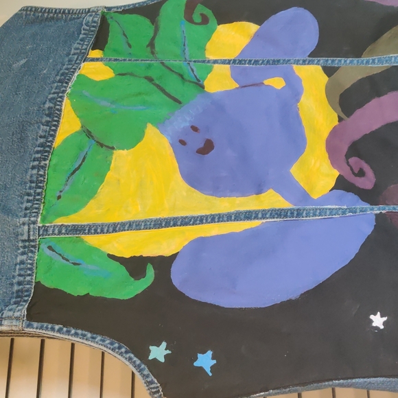 Crazy Horse Pokemon Oddish Denim Vest Jewel Tones Medium Hand Painted - Picture 2 of 16